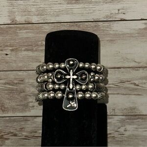 Silver Beaded Cross Bracelet